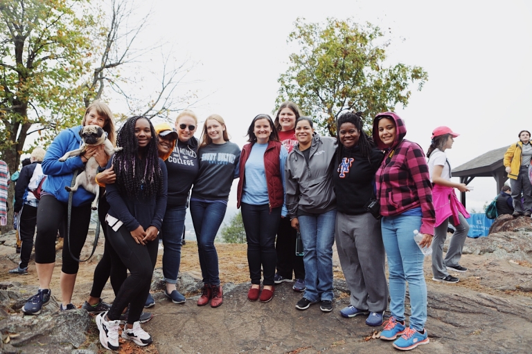 Students on top of Mount Holyoke on Mountain Day 2019.