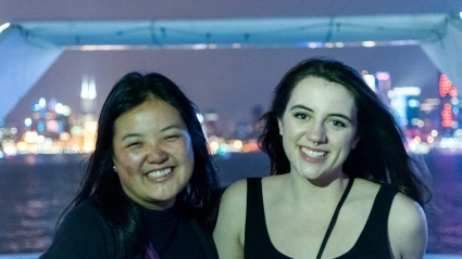 Sally Ma ’18 (at left) and Lindsey McGinnis ’18 on a final cruise, Shanghai