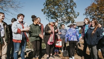 Mountain Day 2018 - Mount Holyoke College President Sonya Stephens joined the Glee Club in singing the Alma Mater on the summit.