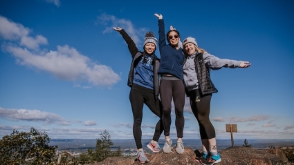Mountain Day 2018 - Three students pose on the summit.