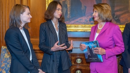 Rep. Nancy Pelosi speaking with students