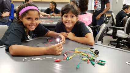 STEM Camp - two students creating with circuits
