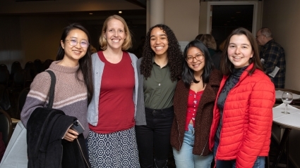 Sarah Adelman and students at the Faculty Awards ceremony.