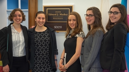 The spring 2019 MHC Semester in D.C. students, from left: Sarah Bloomgarden, Olivia Vejcik, Maya Hoffman, Brigit Wolf and Izabella Czejdo.