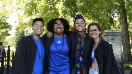 Seniors celebrate their last Convocation at Mount Holyoke in cobalt blue and their graduation gowns.