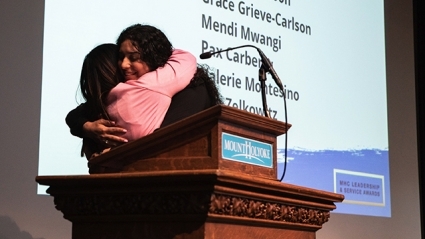 Accepting an award at Mount Holyoke’s annual student leadership awards ceremony.