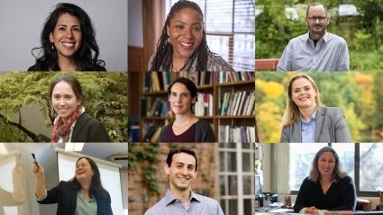 Nine faculty members have been granted tenure. Top row, l-r: Olivia Aguilar; Riché J. Daniel Barnes; Thomas Ciufo. Middle row, l-r: Naomi Darling; Nina Emery; Kerstin Nordstrom. Bottom row, l-r: Heather Pon-Barry; Jared Schwartzer; Jennifer Wallace Jacoby