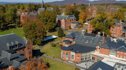 Aerial view of the Community Center and Skinner Green