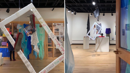 Detailed view of framed art installation