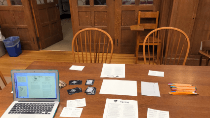 A table set up for playing Dungeons and Dragons