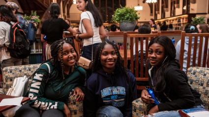 Students attend their first M&Cs, held in the library’s main reading room during Orientation