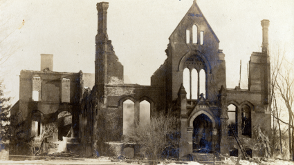 The ruins of Williston Hall after a 1917 fire