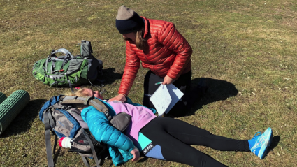Outing Club members practice wilderness first aid