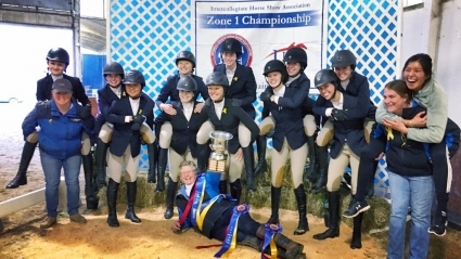 The riding team diplaying their awards at IHSA Nationals, 2016