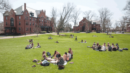 Photo of students on Skinner Green