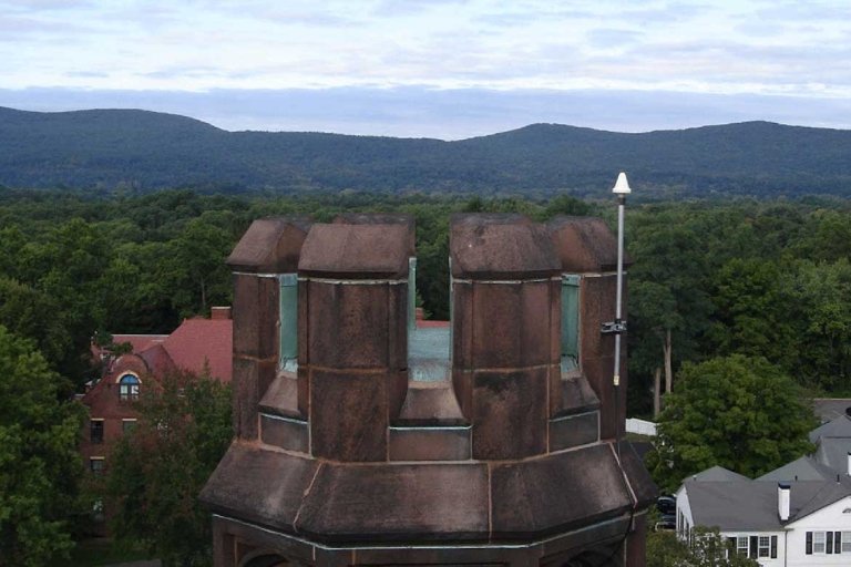 A weather station on top of Clapp Laboratory