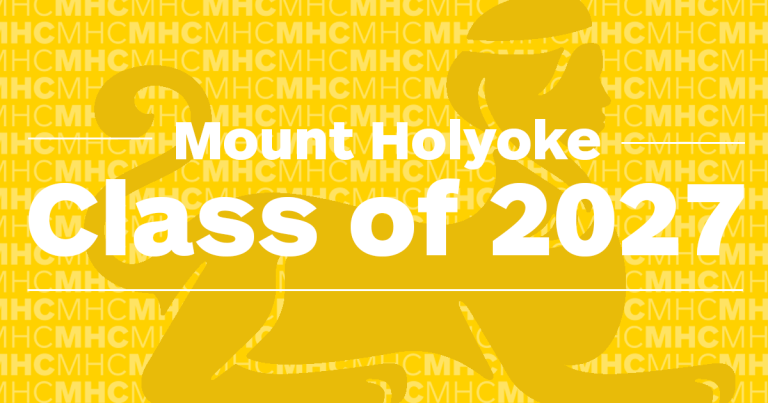 Horizontal graphic: Mount Holyoke Class of 2027 with yellow sphinx