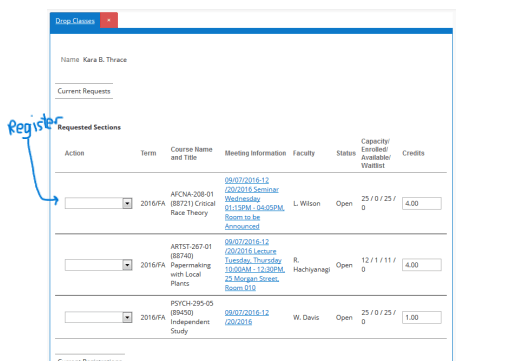 Under the Action tab, be sure to select Register