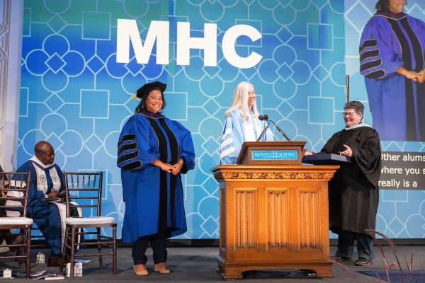 President Danielle Holley on stage during the investiture ceremony.