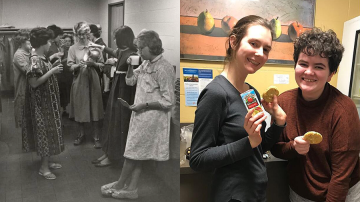 M&Cs then and now: in the 1960s and 2019. (1960s photo courtesy of Mount Holyoke Archives & Special Collections)