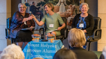 Sonya Stephens, Joann Ryding Beltes ’76 and Maria Mossaides ’73 at the European Symposium