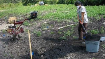 Photo of a researcher working with Biochar