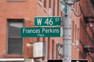 Frances Perkins place street sign