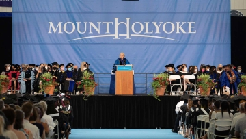 President Sonya Stephens at the podium during Commencement 2022