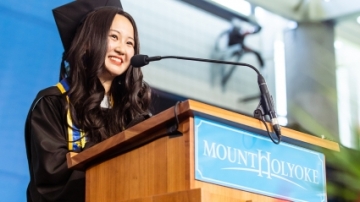 Yuke Wei ’20 delivering the Commencement 2020 speech