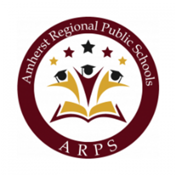 The logo for Amherst Regional Public Schools - ARPS in gold and maroon, with three people icons celebrating reading.
