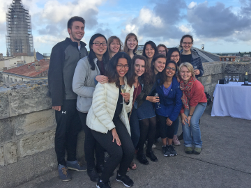 A group of students at the top of Arc de Triomphe in Montpellier, France