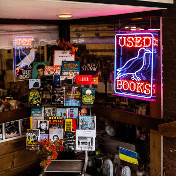 A display of books outside Raven's Books in Northampton, MA