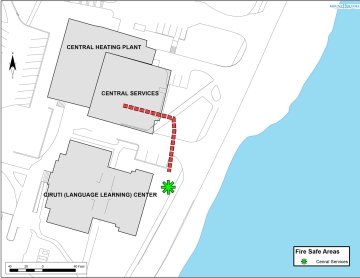 Fire assembly location for the Central Services building is along Lower Lake Road behind Ciruti