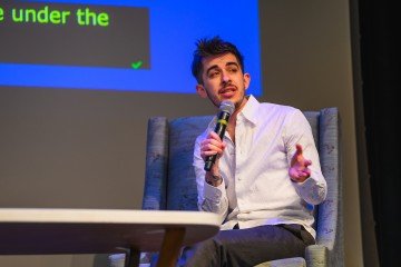 Chase Strangio speaks at BOOM! 2025 at Mount Holyoke College