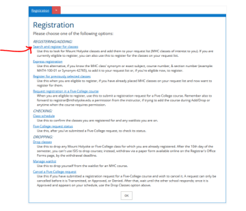 Course registration begins with search and register for classes.