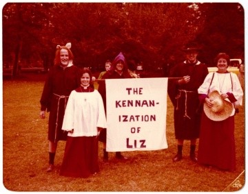 The Kennanization of Liz sign held by Mount Holyoke College students.