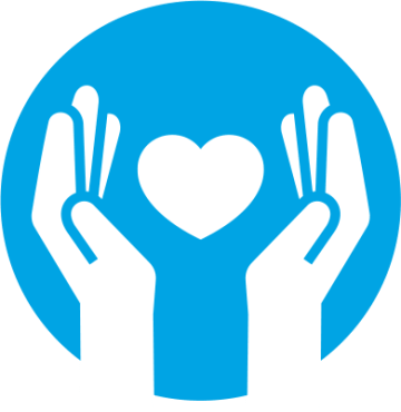 Mandated reporters - Hands open with a heart in the center of a blue circle