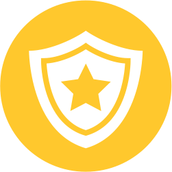 Reporting to law enforcement - a shield with a star in the middle of a yellow circle