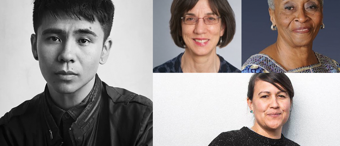 At left, Ocean Vuong; then, clockwise: Susannah Sirkin ’76, Katherine Butler Jones ’57, and Natalie Diaz