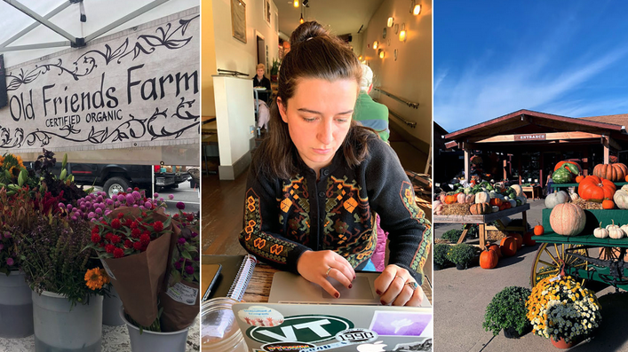 The author checks out (from left) the Amherst Farmers Market, the Roost in Northampton, and Atkins Farms Country Market in Amherst
