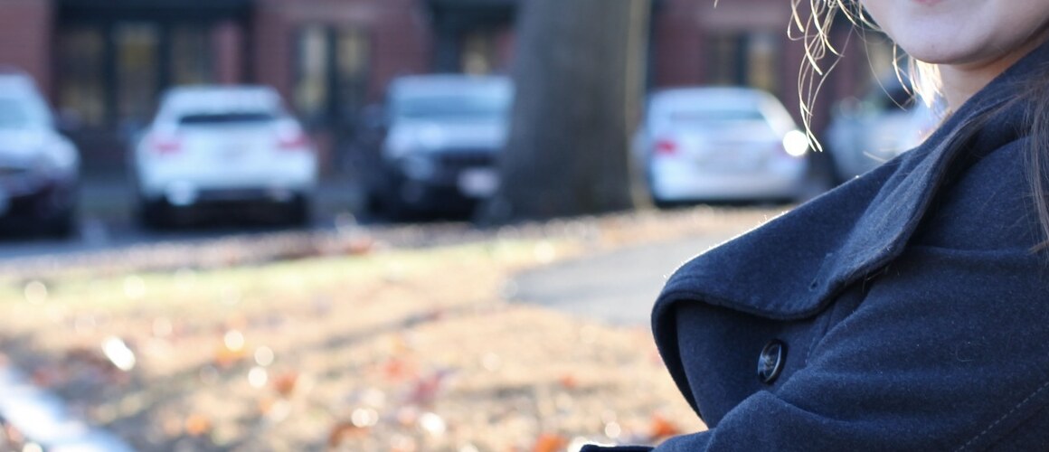 Anna Braman ’21 on Gateway Road, which boasts a formidable curb