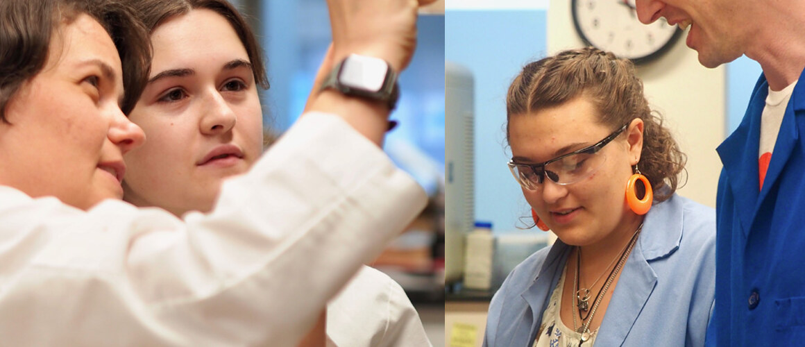 Erin Desmond ’25 (left) with her faculty mentor Katie Berry and Illia Kawash-Cooper ’25 with her faculty mentor Kyle Broaders. Photos courtesy of Katie Berry and Kyle Broaders.
