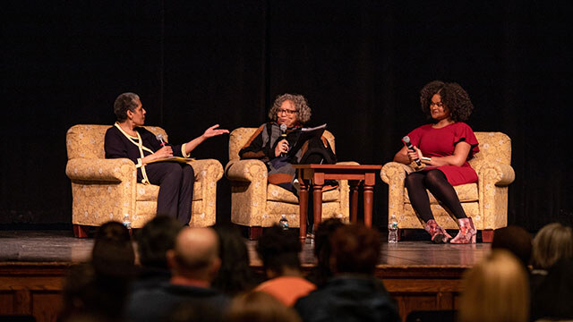 From left, Barbara Smith ’69, Beverly Guy-Scheftall and Raquel Willis engaged in the keynote conversation on radical inclusion.