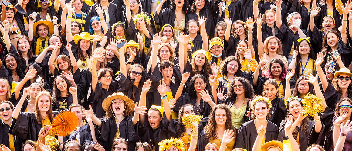 Members of the senior class cheering during Convocation 2022