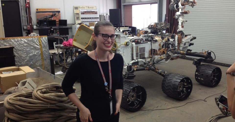 Claire Schwartz ’16 with the Mars Science Laboratory rover