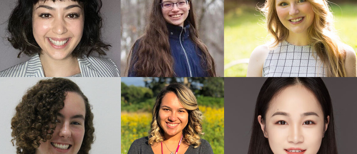 Clockwise from upper left: Clarissa Soma Goncalves Cordeiro FP ’21, Kristina Lester ’22, Abigail “Abby” Bridgers ’21, Tianyi Zhou ’21, Jaxzia Perez ’22, and Samantha "Sammi" Craig ’22.