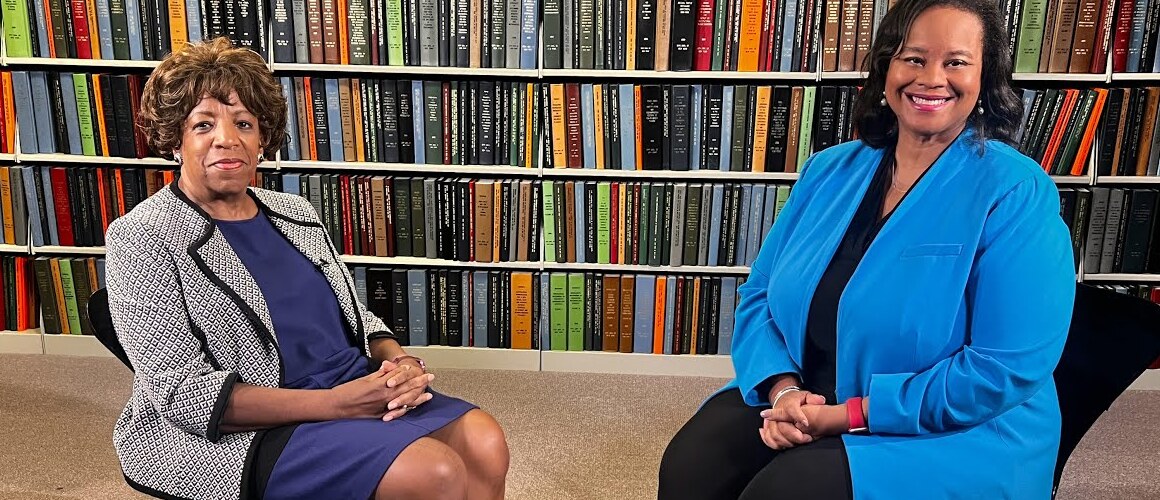 President Danielle R. Holley (right) on CUNY TV with alum Sheryl McCarthy ’69 (left)