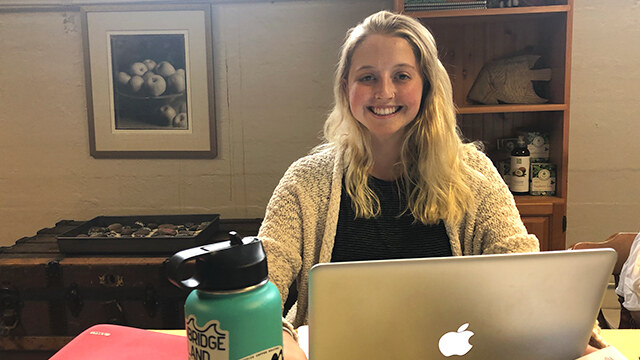 Fiona Reynolds-Cornell ’21 at her internship with Empty Arms Bereavement Support in Florence, Massachusetts.