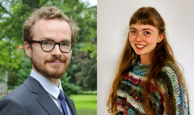 Assistant Professor of Politics Adam Hilton and student Amelia Malpas