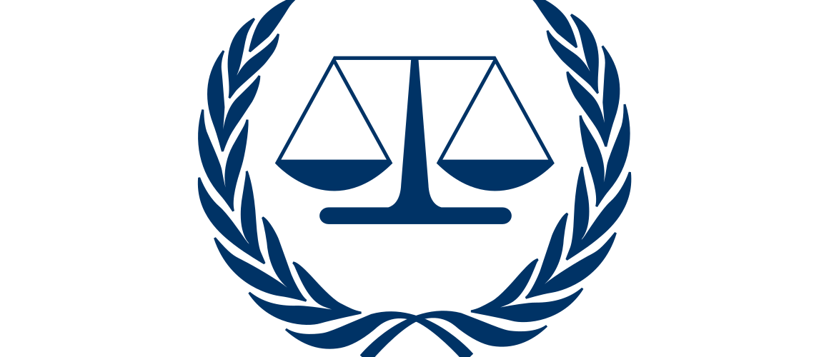 International Criminal Court Logo - Dark blue scales with leaves around
